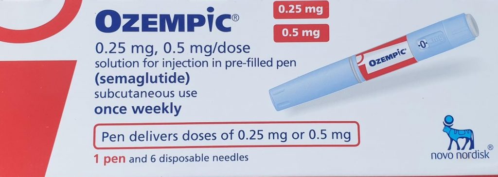 Ozempic box containing semaglutide weight loss injection pen