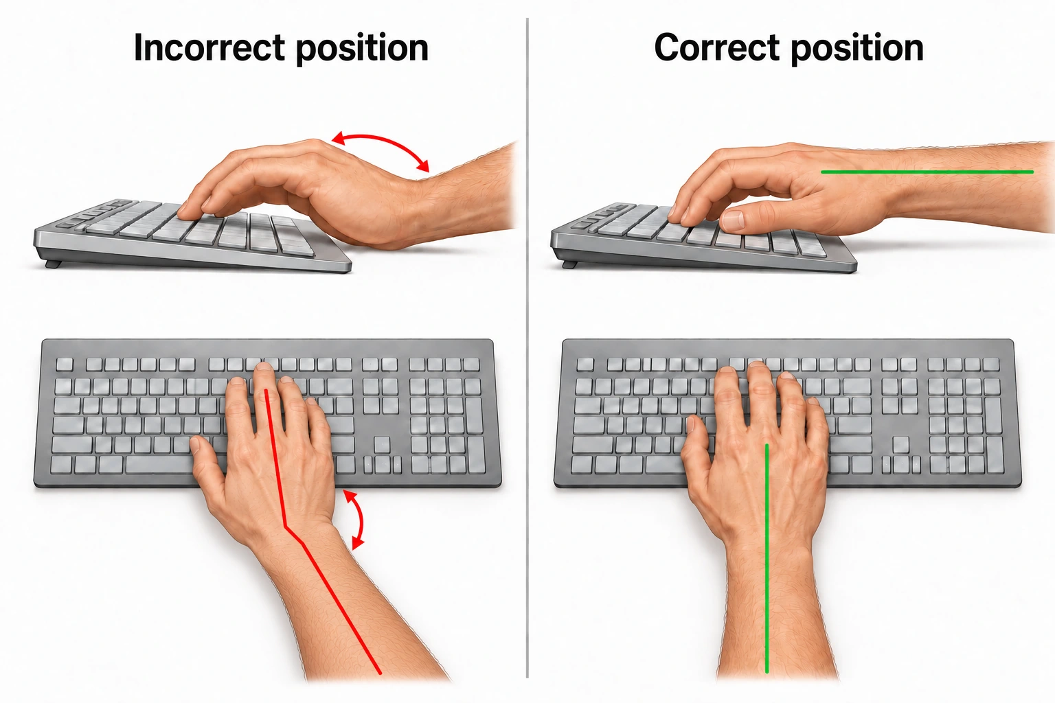 Corrected right wrist alignment on keyboard